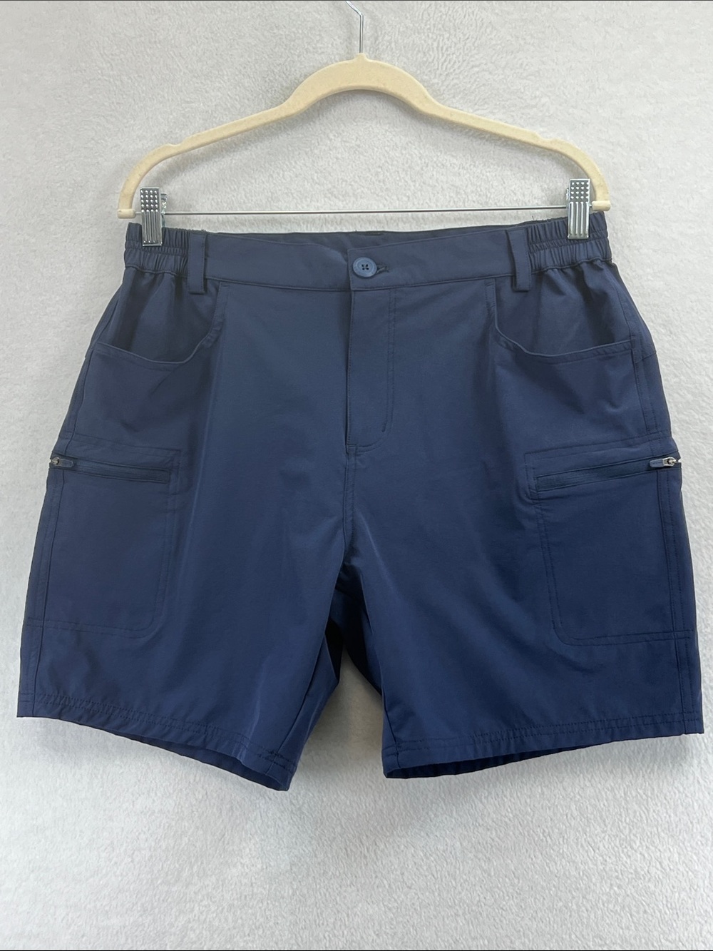 Willit Utility Women ‘s Cargo Shorts Navy Elastic Waist, Button/Zip Front Sz L